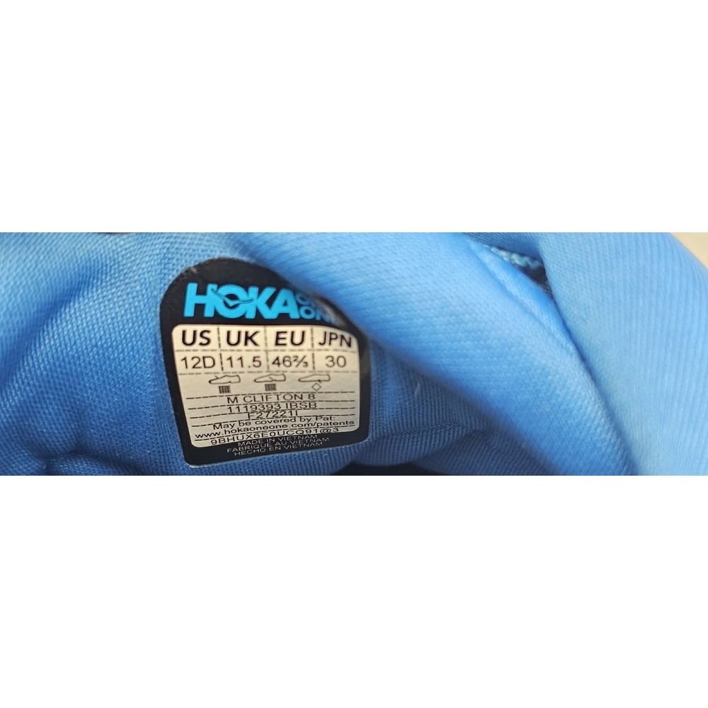 Hoka One One Clifton 8 Running Shoes Mens 12D 1119393-IBSB Blue Comfort Sneakers - Picture 8 of 8
